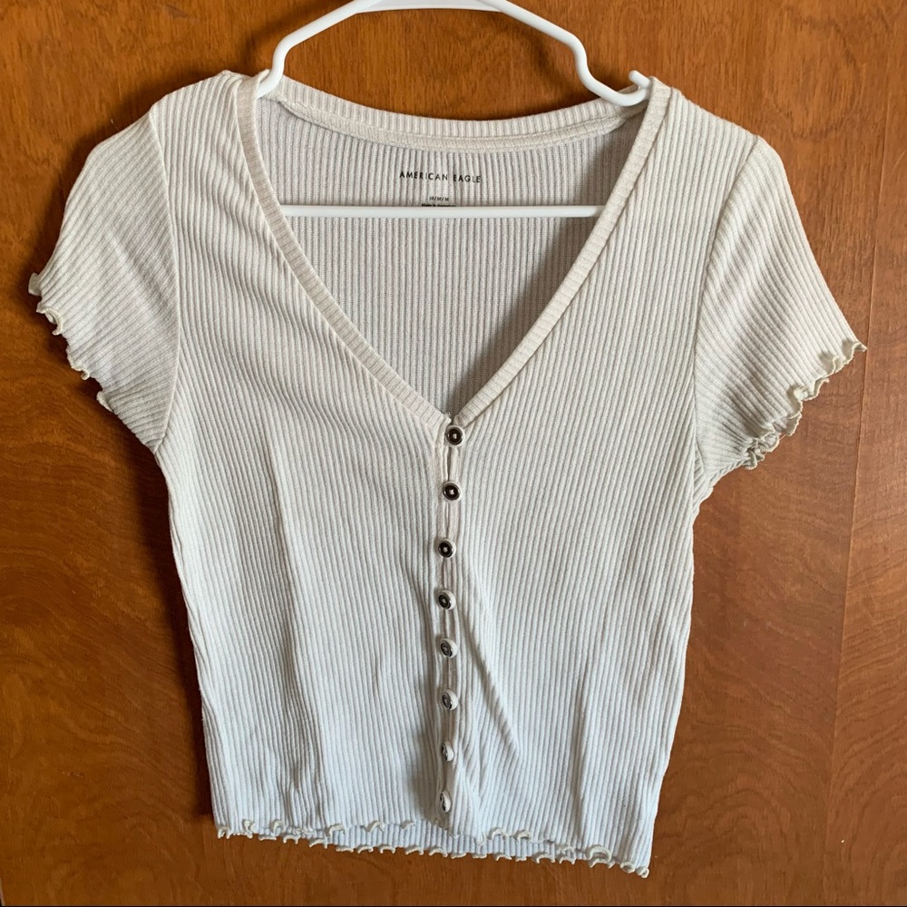 American Eagle Button Up Lettuce Trim Top
